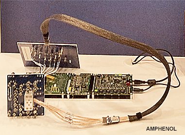 Amphenol Communications Solutions, a live demonstration consisting of a Paladin HD2 right-angle PCB connector mating with a Paladin HD2 pass-through