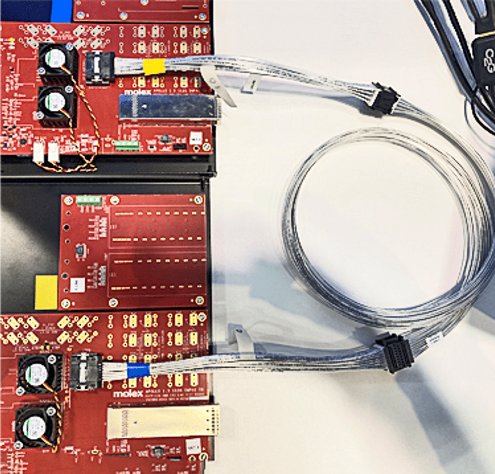 Molex also showed a 1.4-meter passive cable linking two mid-board ASIC connectors running at 112G PAM4.