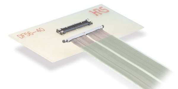 Hirose DF-56 Series on staggered 0.3mm pitch for vertical connections with ultra-miniature coax ribbon cable.