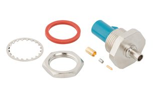Amphenol RF’s new IP67 FAKRA straight crimp rear mount bulkhead plug.