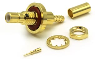 The SMB 50 ohm bulkhead mount full crimp jack from COAX Connectors