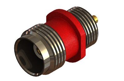 COAX Connectors’ TNC 50 ohm straight bulkhead jack color-coded in red