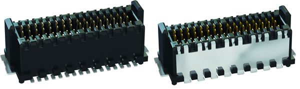 Example of a 0.8 mm connector in its unshielded (left) and shielded (right) versions. Graphic: ept GmbH