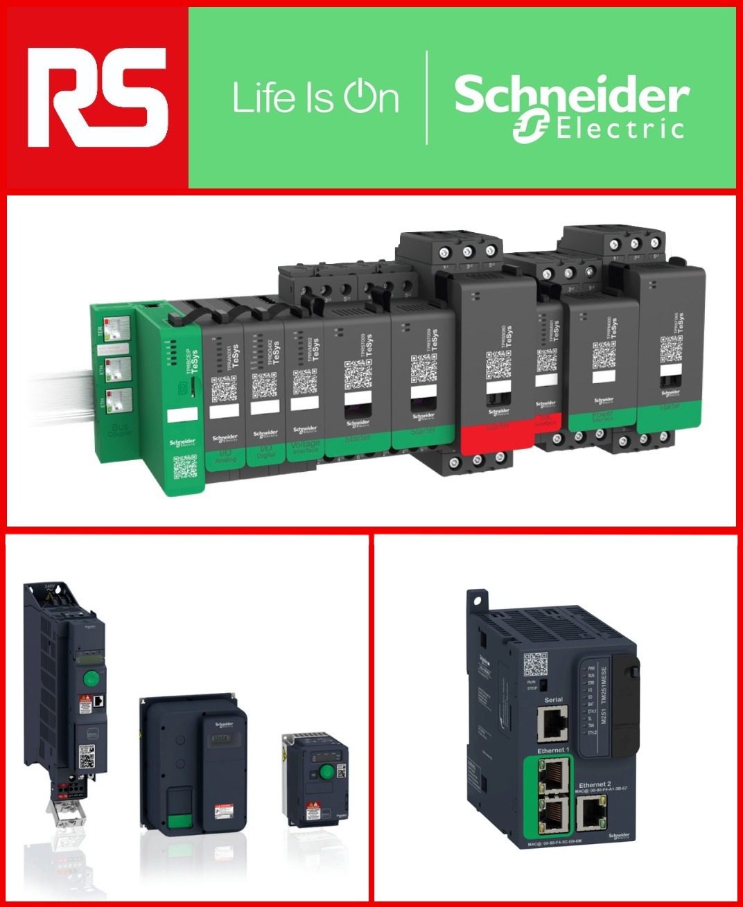 RS offers a wide range of Schneider Electric motor control solutions engineered to help organizations in every sector of the industrial market overcome common challenges and improve their productivity, efficiency, profitability, and sustainability. TeSys island smart motor starter is modular and multifunctional smart motor control that provides protection;