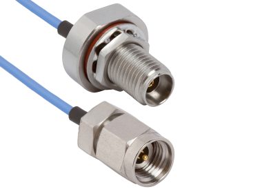 SV Microwave’s standard SMA and 2.92mm female bulkhead cable assemblies are used to transmit a signal through a panel using a single mounting hole. 