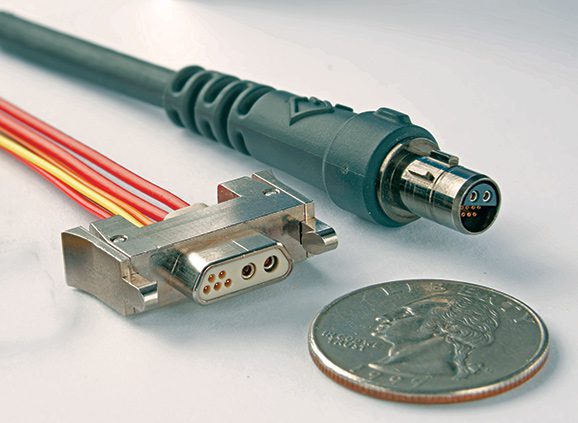 Omnetics’ flat design connector system, utilized by Black Diamond for military electronics, uses pogo pin technology for reliability and easy cleaning in the field. Miniaturization is another important element in designing lightweight, small equipment that can be routed under clothing.