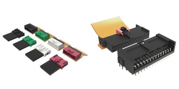 WireLock and FlexLock: Wire-to-board and flex-to-board high pin count signal connectors with robust locking and keying for serviceable in-pack connections